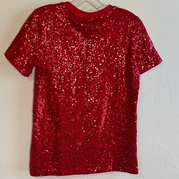 DKNY women’s XS red sequin short sleeve top. NWT - Picture 9 of 13